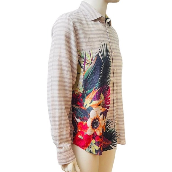 Tommy Bahama Men Linen Blend  Shirt Button Front Closure Floral Palms Print Sz M - Picture 9 of 16